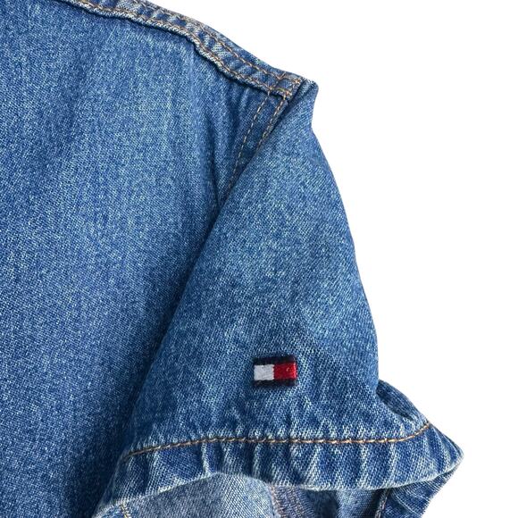 Vintage Tommy Hilfiger Y2K Denim Mini Dress Pearl Button Front Western Size 14 - Picture 7 of 15